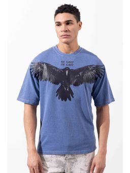 GRITSTONES - Men Blue Half Sleeve Oversized Eagle T-Shirt