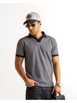 GRITSTONES - Men Grey Printed Cotton Polo T-Shirt