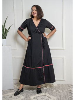 Label Tanvee - Black Solid Wrap Around Maxi Dress