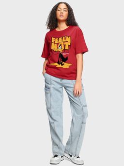 Bewakoof - Official Looney Tunes Women's Red Feel'n Hot Graphic Printed Oversized T-shirt