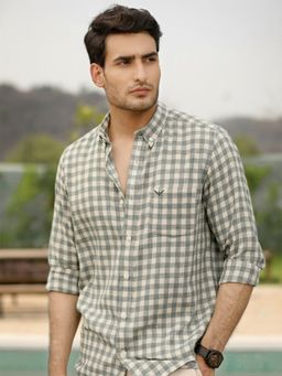 Perch - Men Meadow Green Checks Linen Shirt