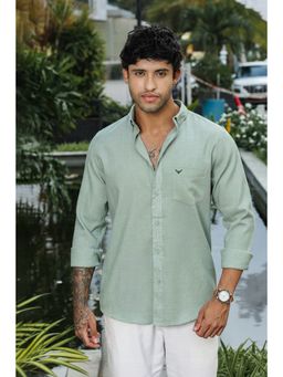 Perch - Pastel Green Solid Slim Fit Linen Shirt