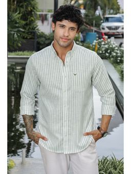 Perch - Green Striped Slim Fit Linen Shirt