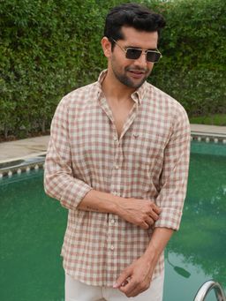 Perch - Men's Rust Linen Collar Neck Slim Shirt