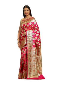Banarasi Silk Works - Women Pink Katan Paithani Saree with Unstitched Blouse