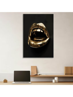 Dekorstation - Bold Gold Lips Canvas Painting Modern Glamour Wall Decor