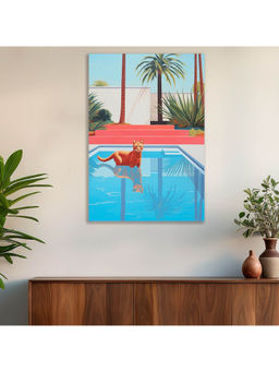 Dekorstation - Chill Cat Vibes In Summer Adorable Cat Poolside Modern Wall Painting