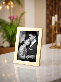 Golden Peacock - Cream 5X7 Inch Rectangular Solid Table Top Photo Frames