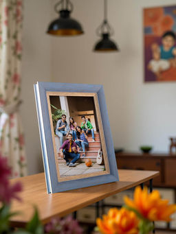 Golden Peacock - Mdf 5X7 Brown Border Blue Table Top Photo Frames