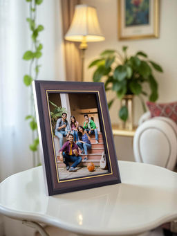 Golden Peacock - Mdf 5X7 Brown Table Top Photo Frames