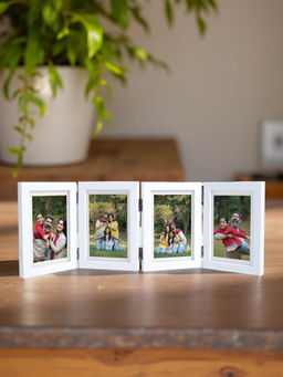 Golden Peacock - White Polymer 4X6 Foldable Table Top Photo Frame