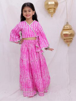 BownBee - Girls Pink Pure Cotton Tie and Dye Top with Skirt