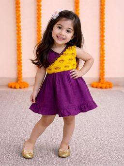 BownBee - Girls Purple Pure Cotton Embroidered Summer Frock