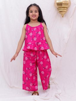 BownBee - Girls Pink Pure Cotton Top with Palazzo