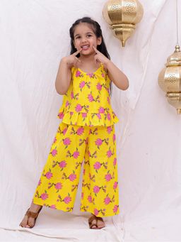 BownBee - Girls Yellow Pure Cotton Top with Palazzo