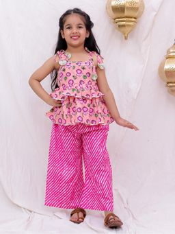 BownBee - Girls Pink Pure Cotton Tie-Up Top with Palazzo