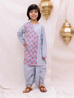 BownBee - Boys Grey Full Sleeves Kurta with Dhoti Pant