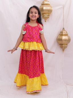 BownBee - Girls Pink Sleeveless Lehenga with Choli