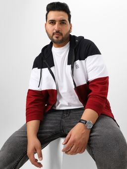 Urbano Plus - Mens Black, White, Maroon Cotton Full Sleeve Zippered Hooded Jacket