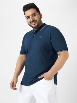 Urbano Plus - Men Airforce Navy Blue Solid Half Sleeve Cotton Polo T-shirt