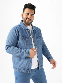 Urbano Plus - Men Light Blue Regular Fit Washed Full Sleeve Denim Jacket
