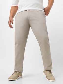 Urbano Plus - Men Grey Cotton Regular Fit Casual Chinos Trousers