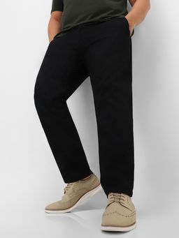 Urbano Plus - Men Black Cotton Regular Fit Casual Chinos Trousers
