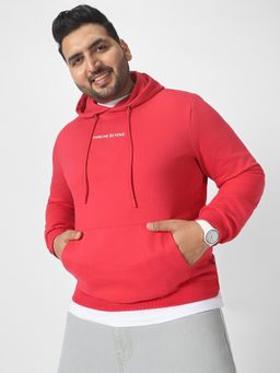 Urbano Plus - Men's Red Cotton Hooded Neck Sweatshirt