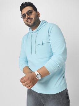 Urbano Plus - Men's Blue Cotton Solid Hooded Neck Sweatshirt