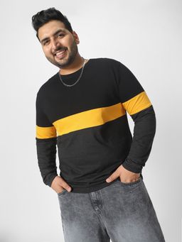 Urbano Plus - Men's Black Colorblock Regular Fit Full Sleeve Cotton T-Shirt