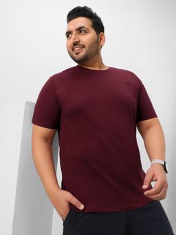 Urbano Plus - Men's Maroon Solid Regular Fit Round Neck Cotton T-Shirt