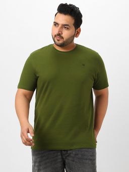 Urbano Plus - Men's Olive Solid Regular Fit Round Neck Cotton T-Shirt