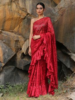 Swtantra - Ruby Roo Lace Ruffle Saree