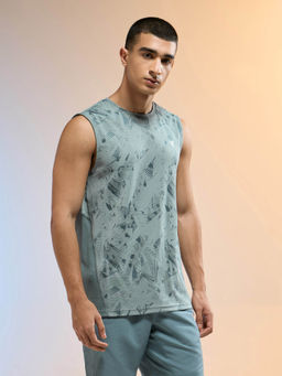 Technosport - Men Green Jacquard Slim Fit Round Neck Double Cool Sports Tank Top