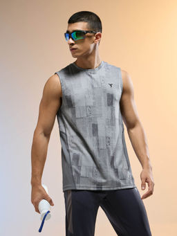 Technosport - Men Grey Jacquard Slim Fit Round Neck Double Cool Sports Tank Top