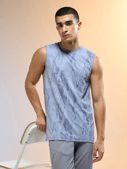 Technosport - Men Blue Jacquard Slim Fit Round Neck Double Cool Sports Tank Top
