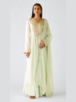 Basanti Kapde aur Koffee - Pista Chiffon Embroidered Anarkali and Dupatta