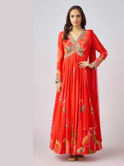 Basanti Kapde aur Koffee - Red Georgette Embroidered Anarkali and Dupatta