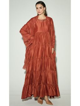 Basanti Kapde aur Koffee - The Rust Bloom Anarkali and Dupatta