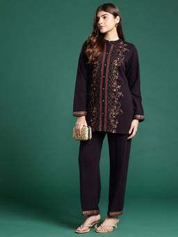 CAYMAN - Women Brown Floral Wool Tunic, Pant
