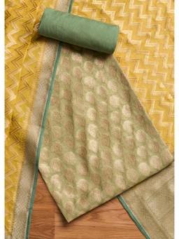 KALKI FASHION - Green Printed Brocade Unstitched Kurta and Bottom with Dupatta