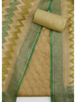 KALKI FASHION - Green Printed Banarasi Silk Unstitched Suit and Bottom with Dupatta