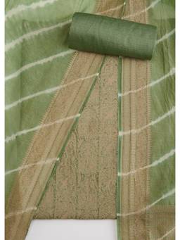 KALKI FASHION - Green Printed Banarasi Silk Unstitched Suit and Bottom with Dupatta