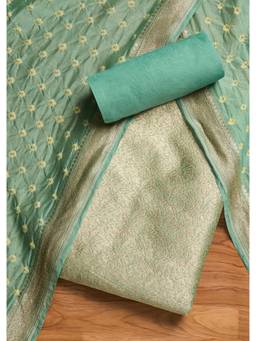 KALKI FASHION - Green Woven Brocade Unstitched Kurta and Bottom with Dupatta