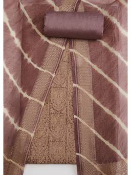 KALKI FASHION - Brown Printed Banarasi Silk Unstitched Suit and Bottom with Dupatta