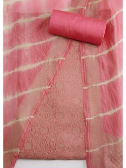 KALKI FASHION - Pink Printed Banarasi Silk Unstitched Suit and Bottom with Dupatta