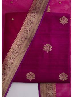 KALKI FASHION - Purple Printed Banarasi Silk Unstitched Suit and Bottom with Dupatta