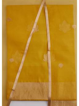 KALKI FASHION - Yellow Printed Banarasi Silk Unstitched Suit and Bottom with Dupatta