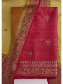 KALKI FASHION - Red Printed Banarasi Silk Unstitched Suit and Bottom with Dupatta