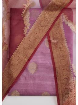 KALKI FASHION - Pink Printed Banarasi Silk Unstitched Suit and Bottom with Dupatta